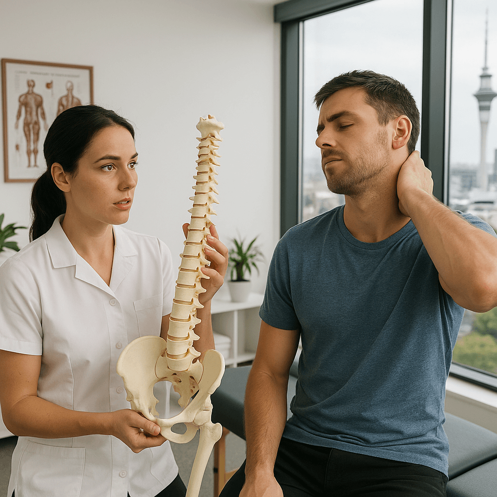 Photorealistic image showing someone about to crack their neck, highlighting the focus on neck anatomy and safety.
